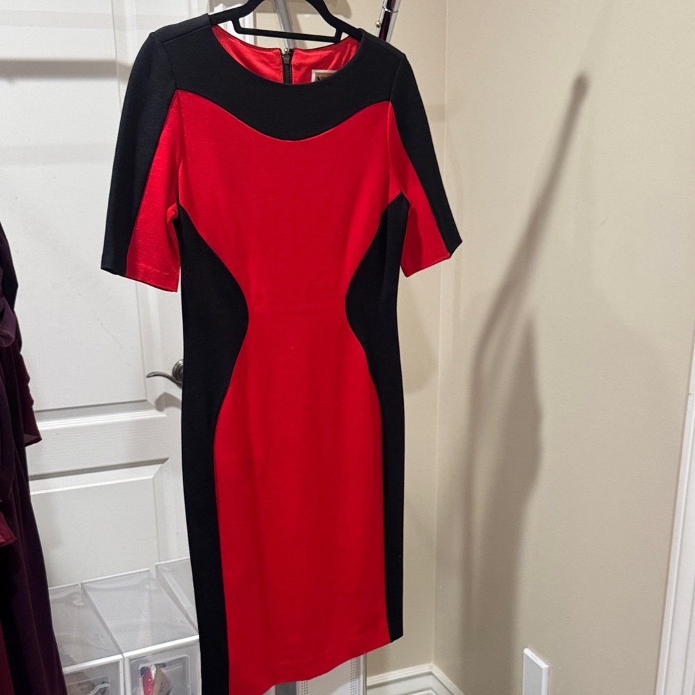 Red and Black Colorblock Sheath Dress
